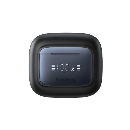 Black electronic device with digital display on a white background