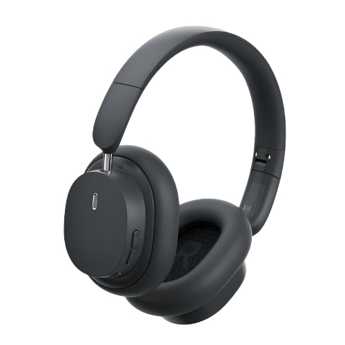 Black over-ear headphones on a white background