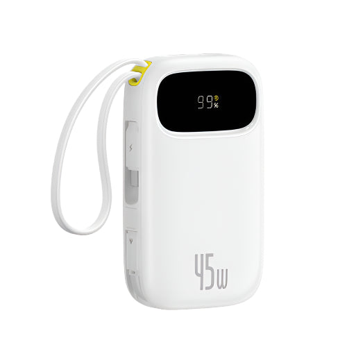 Baseus Energy Fill FC31 Digital Display Power Bank, 2Built in USB-C Cables, 10000Mah, Moon White Baseus Energy Fill FC31 Digital Display Power Bank, 2Built in USB-C Cables, 10000Mah, Moon White