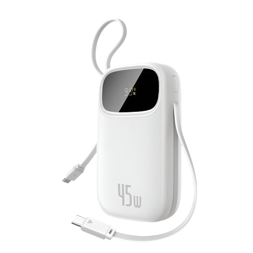 Baseus Energy Fill FC31 Digital Display Power Bank, 2Built in USB-C Cables, 10000Mah, Moon White Baseus Energy Fill FC31 Digital Display Power Bank, 2Built in USB-C Cables, 10000Mah, Moon White
