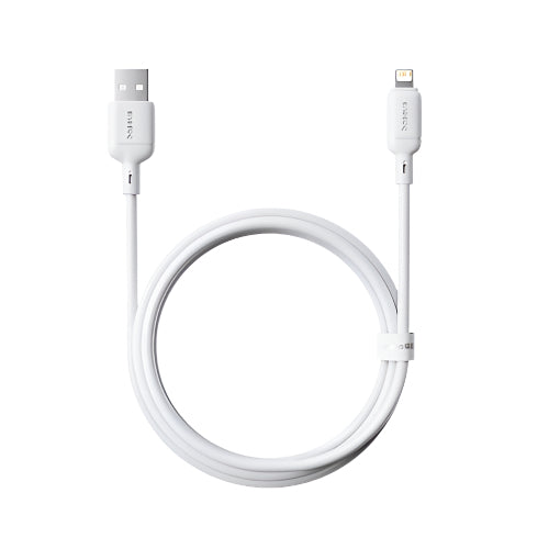 White USB cable with one end for iPhone and one for Android on a white background