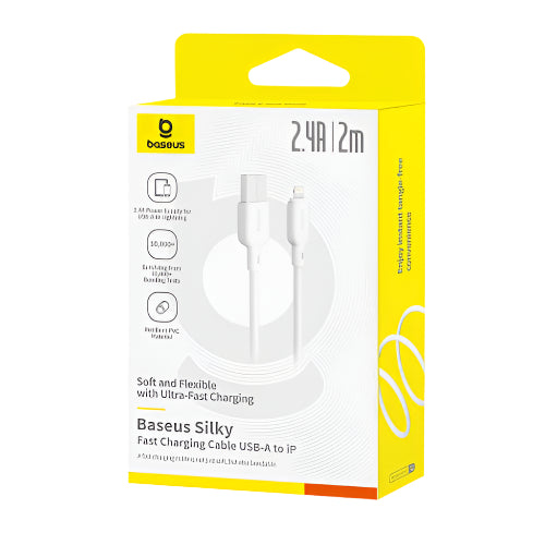 Baseus Silky Series Fast Charging Cable, USB to Ip, 2Mm, 2.4A, Moon White