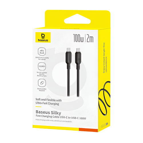 Baseus Silky Series Fast Charging Cable, Type-C to Type-C, 2Mm, 100Watts, Cluster Black