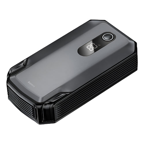 Black electronic device with digital display on a white background