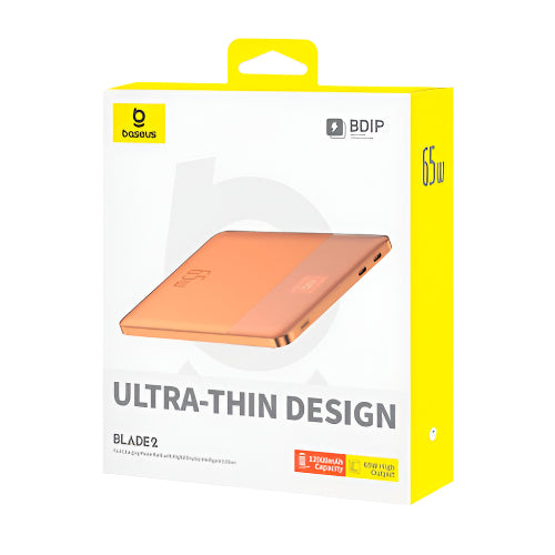 Baseus Blade2 power bank packaging with yellow and white design