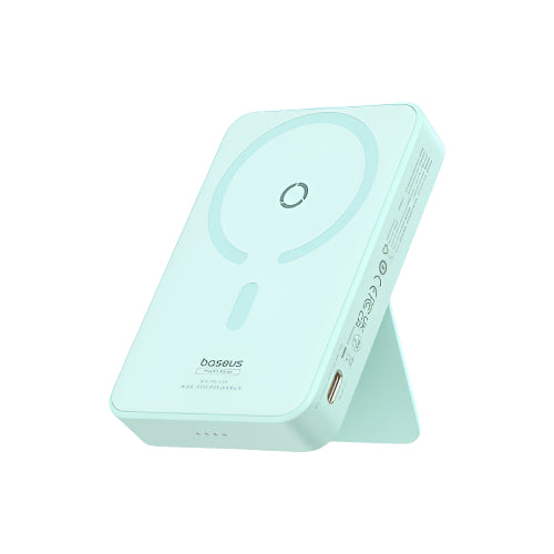 Mint green wireless charging pad with 'beseus' branding on a white background