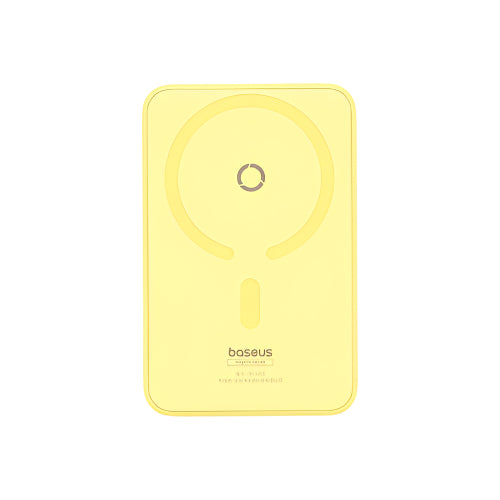 Yellow wireless charger with Baseus branding on a white background