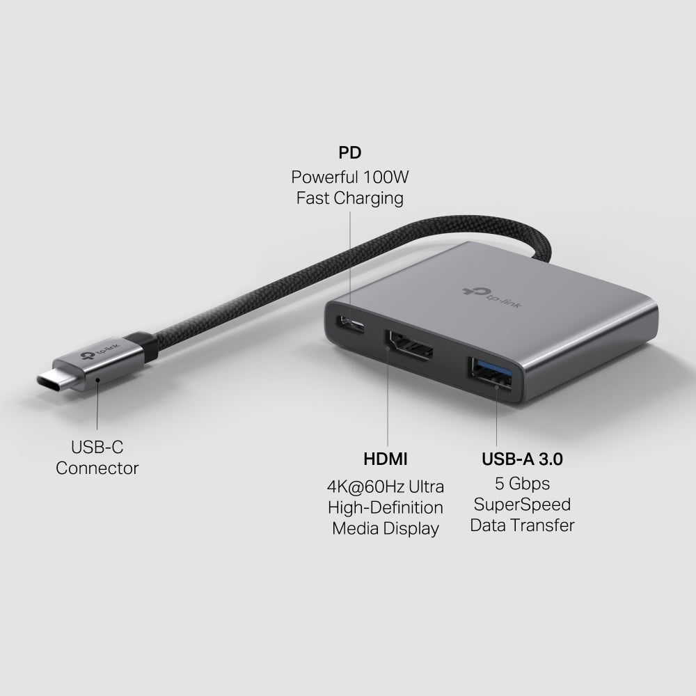 Tp-link USB Type-C 3 in 1 Hub, 5Gbps SuperSpeed Data Transfer, Grey