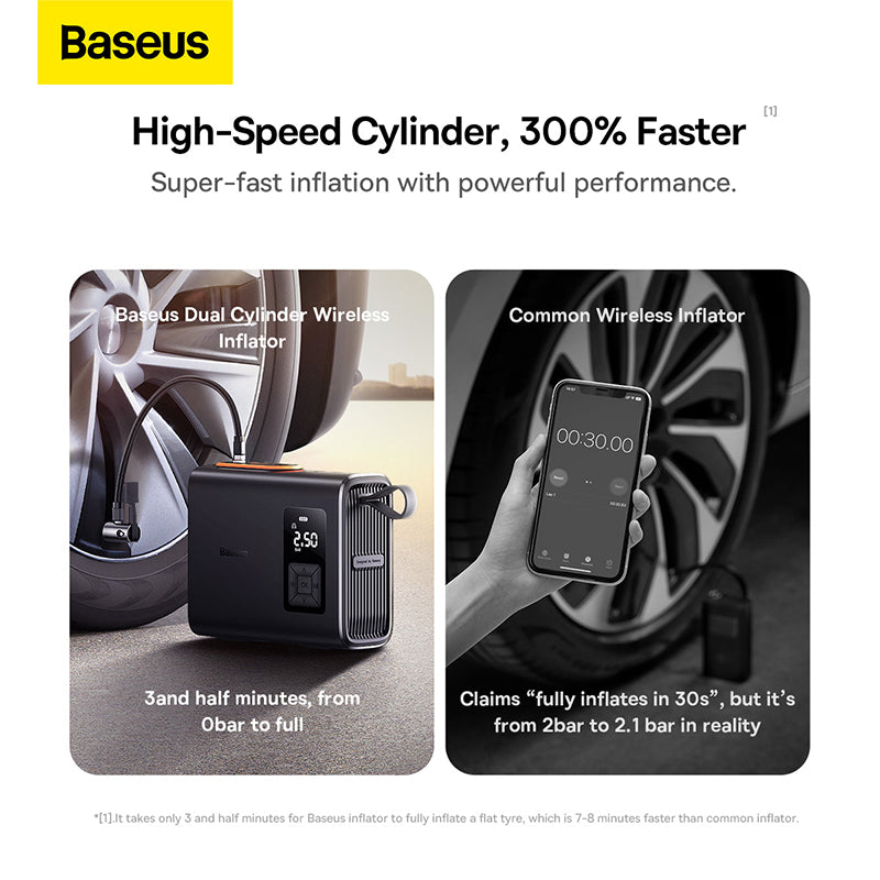 Baseus Mega EnergyPump Series Dual Cylinder Wireless Inflator / Black Fully inflates