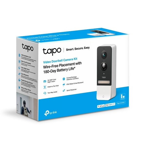 Tp-Link Tapo Smart Battery Video Doorbell Sensor, 2K 5Mp Live, White Tp-Link Tapo Smart Battery Video Doorbell Sensor, 2K 5Mp Live, White