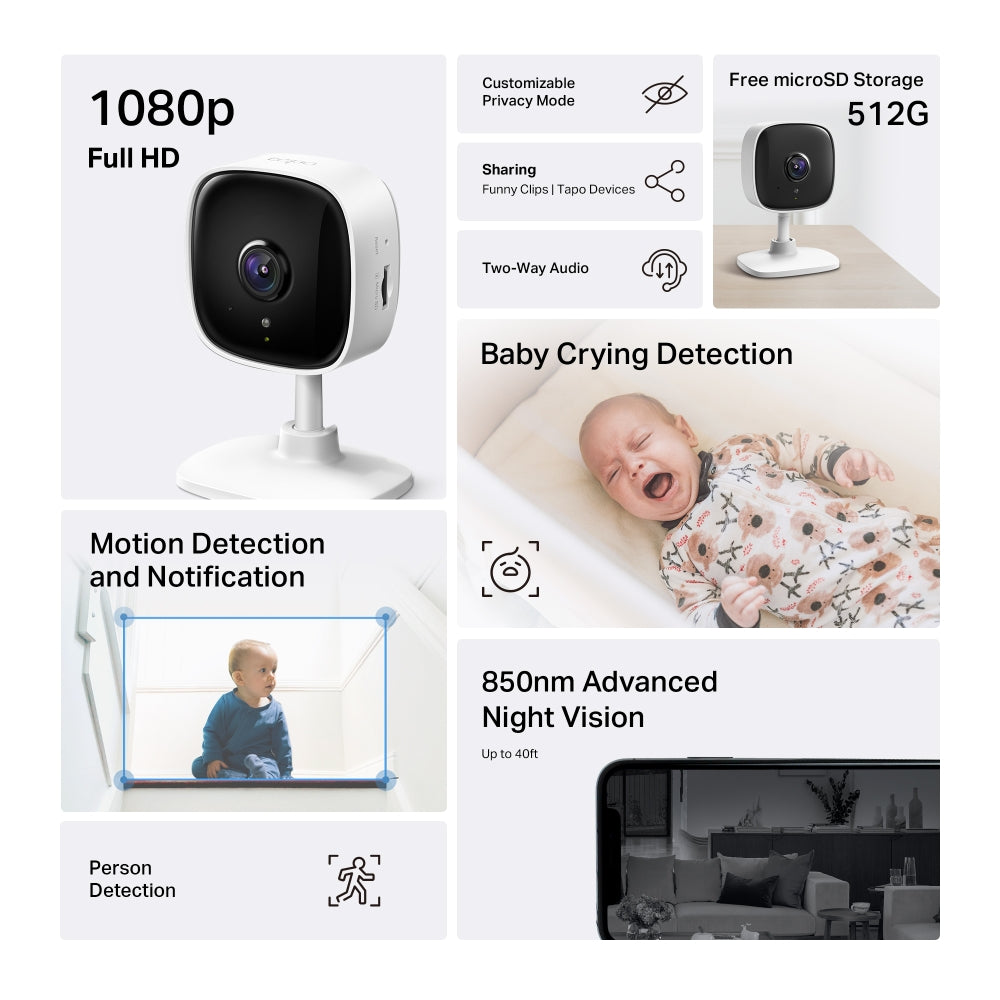 Tp-link-Home Security Wi-Fi Camera, 1080P, White Tp-link-Home Security Wi-Fi Camera, 1080P, White