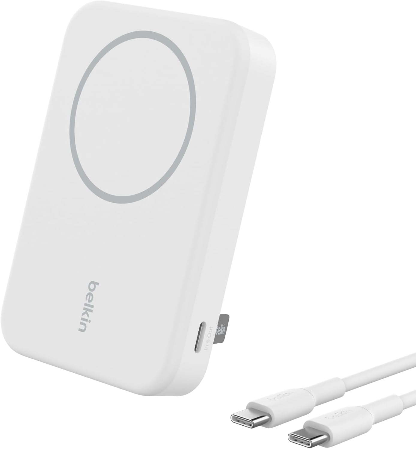 Belkin Boost Charge Qi2 Magnetic 15Watts, Wireless Power Bank 8000Mah & Stand, For iPhone, White