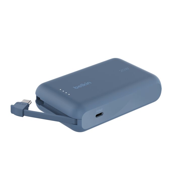 Belkin Boost Charge Power Bank 10000Mah, PD 20Watts, USB-C Integrated Cable and USB-C Port, Blue