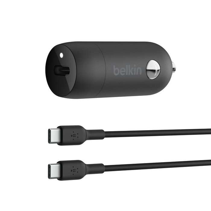 Belkin Boost Charge USB-C PD Car Charger, 30Watts, 1M USB-C to USB-C Cable, Black