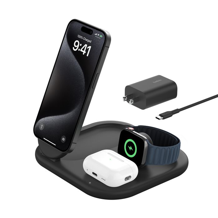 Belkin Boost Charge 3-in-1 Magnetic Fast Wireless Charging, 15Watts, Black