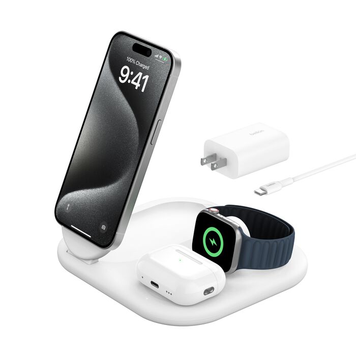 Belkin Boost Charge 3-in-1 Magnetic Fast Wireless Charging, 15Watts, White