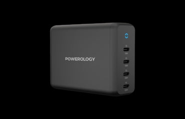 PWCUQC017 / Powerology 165W GaN Desktop Charger with 4X PD Port UK AC Cable PD 100W , Black - 608374 Powerology / Black