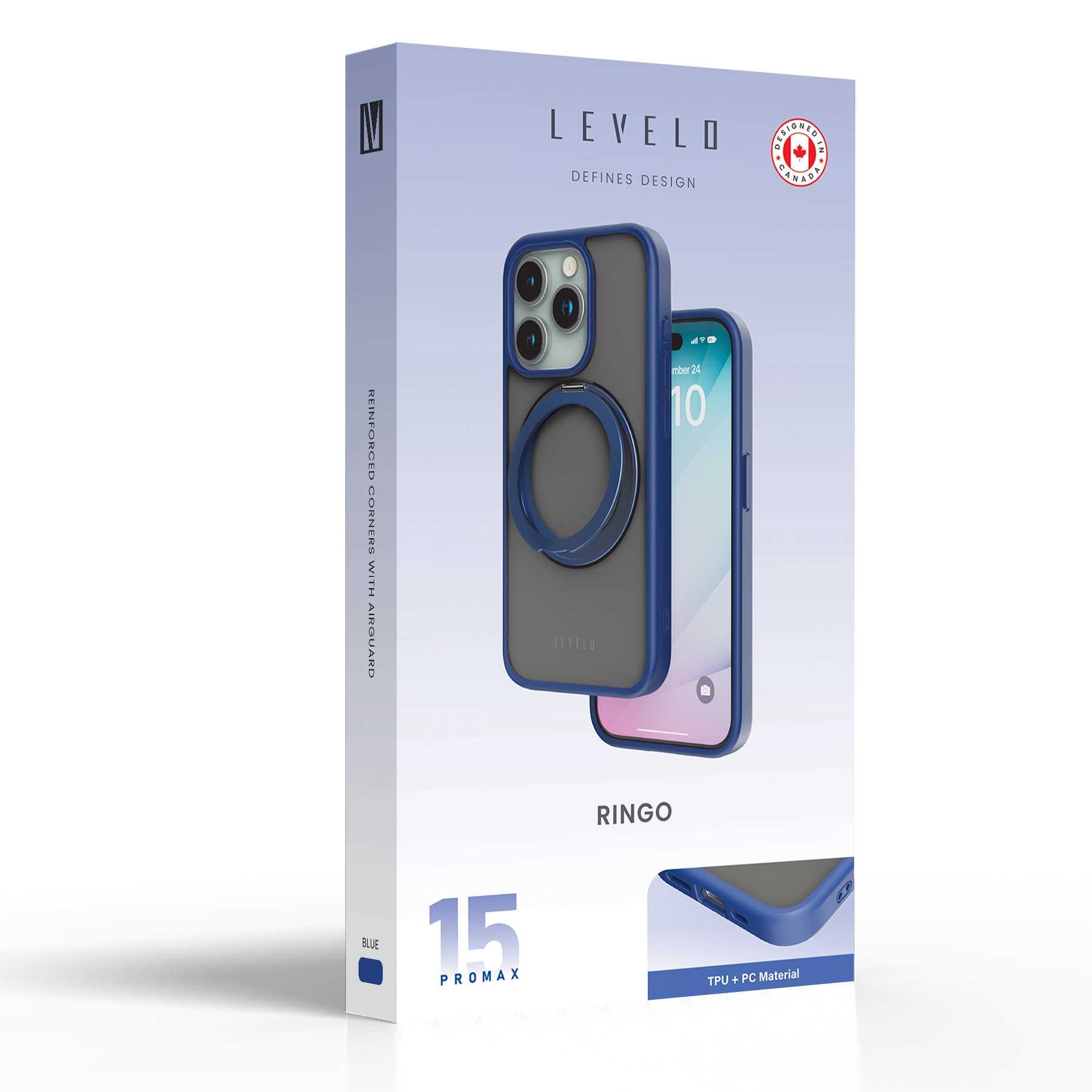 LVLRMK15PMBL / Levelo MagSafe Ringo Multi-Functional Kickstand Case For iPhone 15 Pro Max Blue- 7694