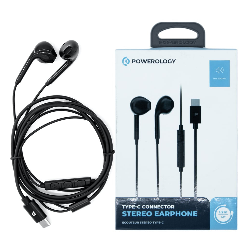 Powerology Stereo Usb-C Earphones 1.2M Black