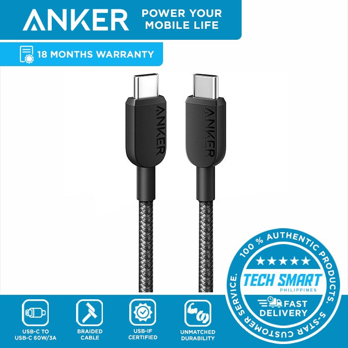 Anker Nylon USB-C to USB-C 2.0 Cable 3.3ft Black-194644187255 Anker Nylon USB-C to USB-C 2.0 Cable 3.3ft Black-194644187255