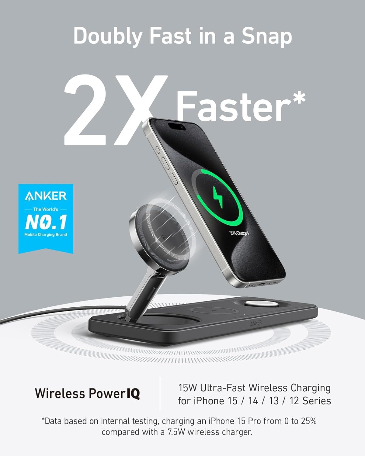 B25M1311 / Anker MagGo Wireless Charging Station (15W, 3-in-1 Pad) White -194644173289