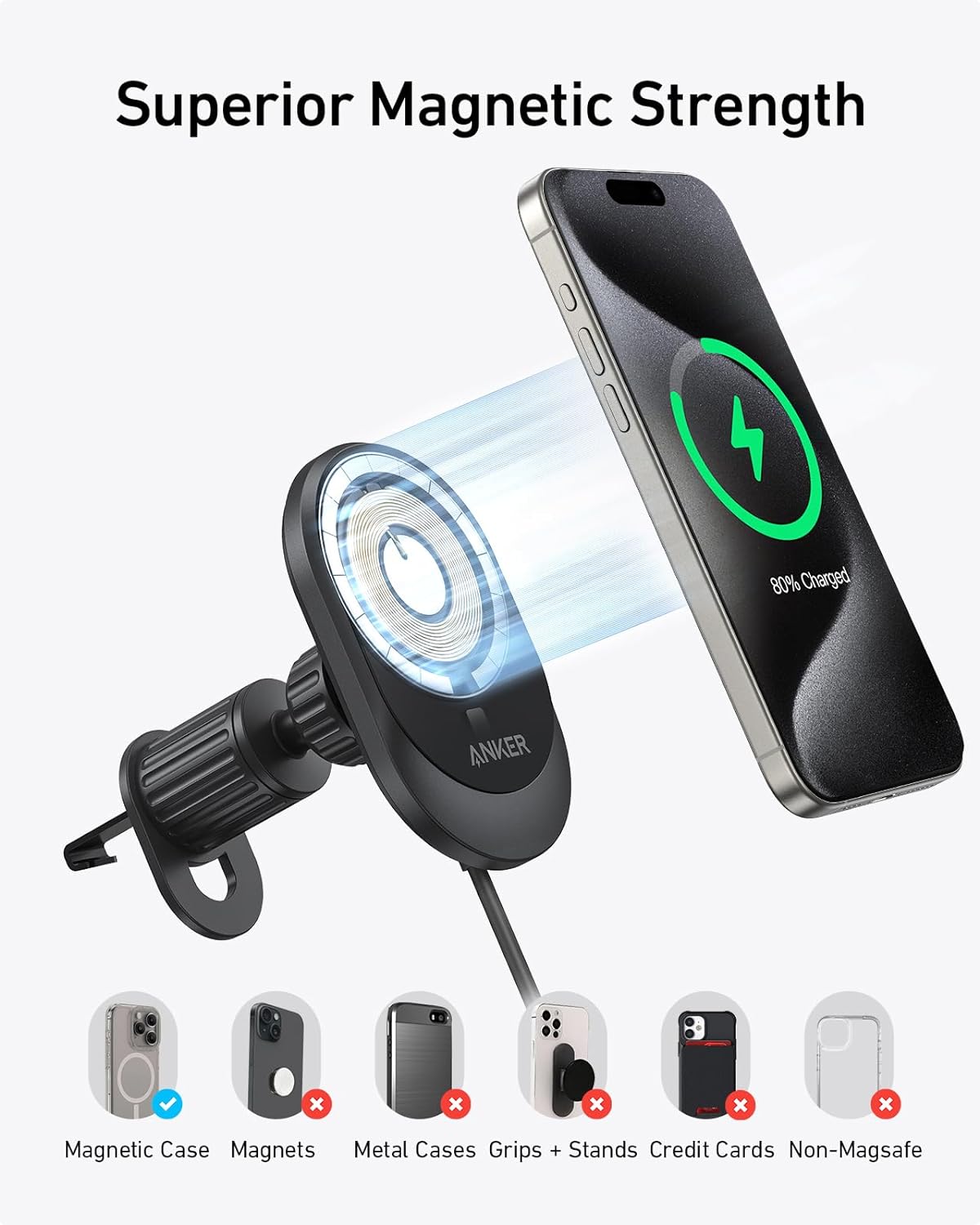 Anker Maggo Wireless Car Charger (15W) Black 194644188504