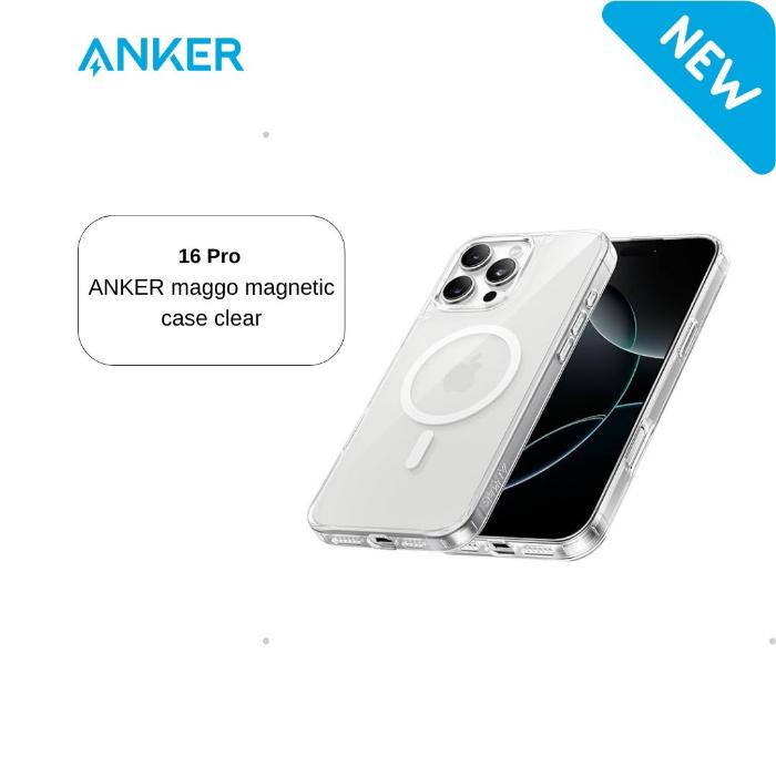 جراب Anker Mag Go المغناطيسي مع حلقة وحامل لهاتف iPhone 16 Pro، شفاف