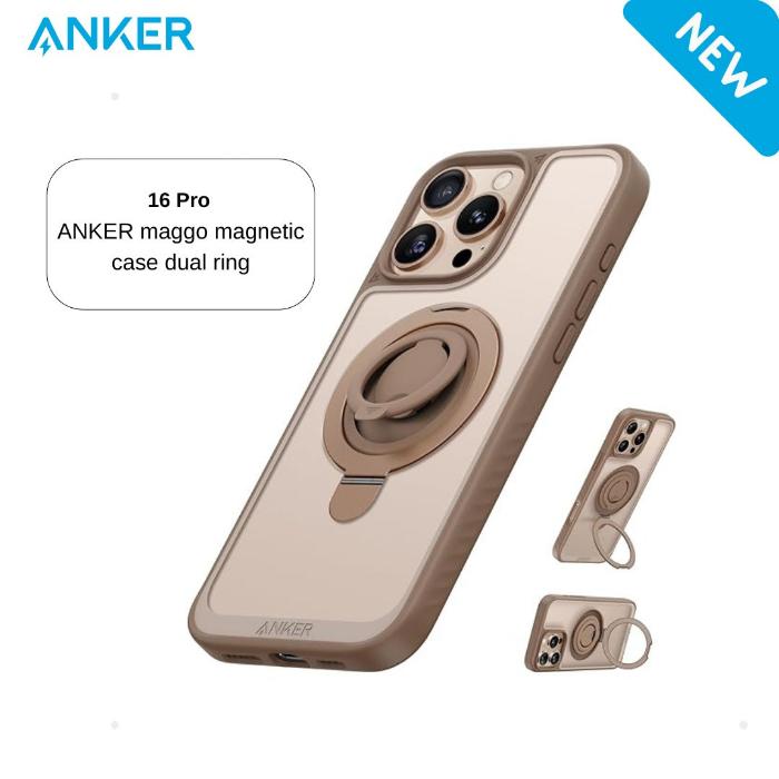 جراب Anker Mag Go المغناطيسي مع حلقة وحامل لهاتف iPhone 16 Pro، بني رملي