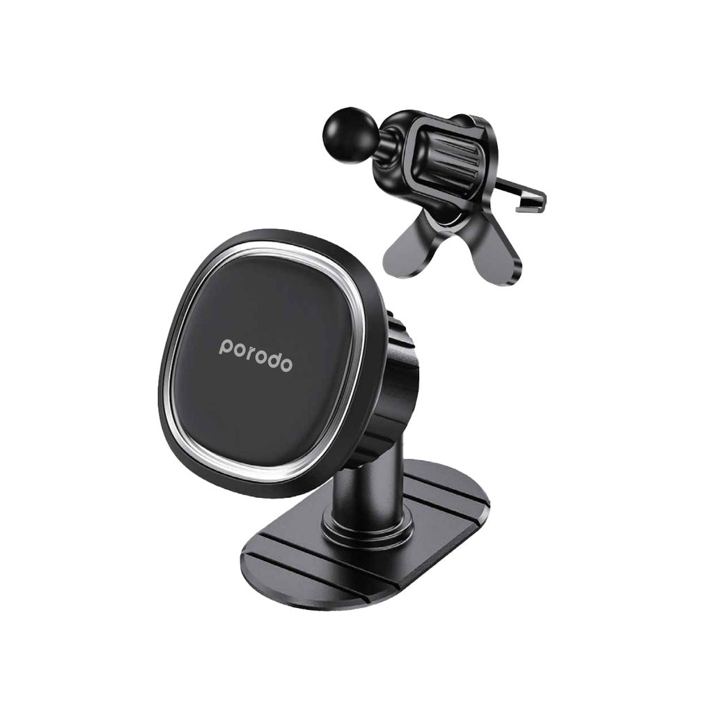 Porodo 2in1 Magnetic Car Phone Holder, Black