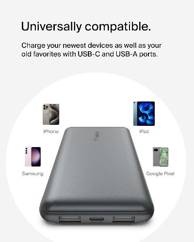 Belkin Power Bank with USB C 15W, 10000Mah, Space Gray