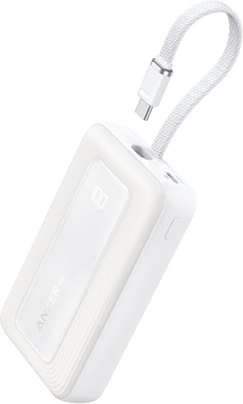 Anker Zolo Power Bank Built-In USB-C Cable, 10000Mah, 30Watts, White