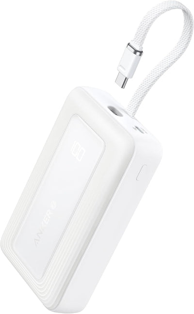 Anker Power Bank Built-In USB-C Cable, 20000Mah, 30Watts, White