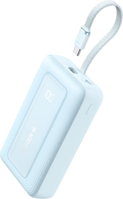 Anker Power Bank Built-In USB-C Cable, 20000Mah, 30Watts, Blue