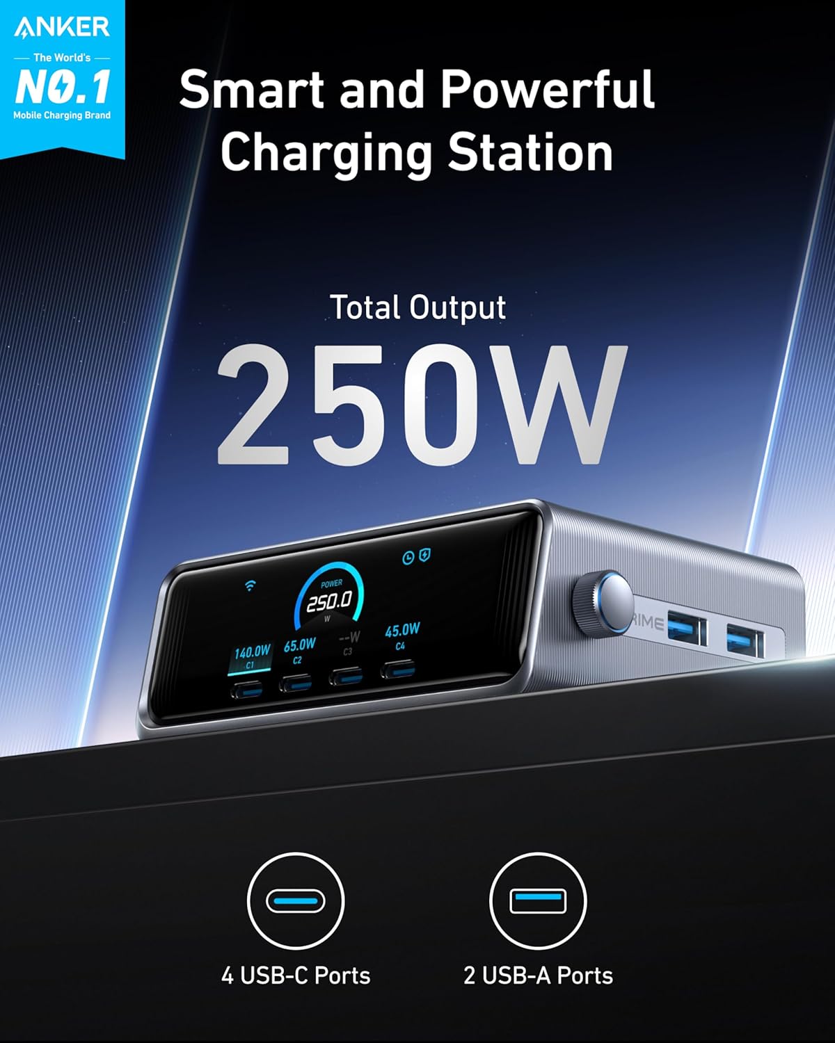 Anker Power Port Prime 6Port, 250Watts, Silver Anker Power Port Prime 6Port, 250Watts, Silver