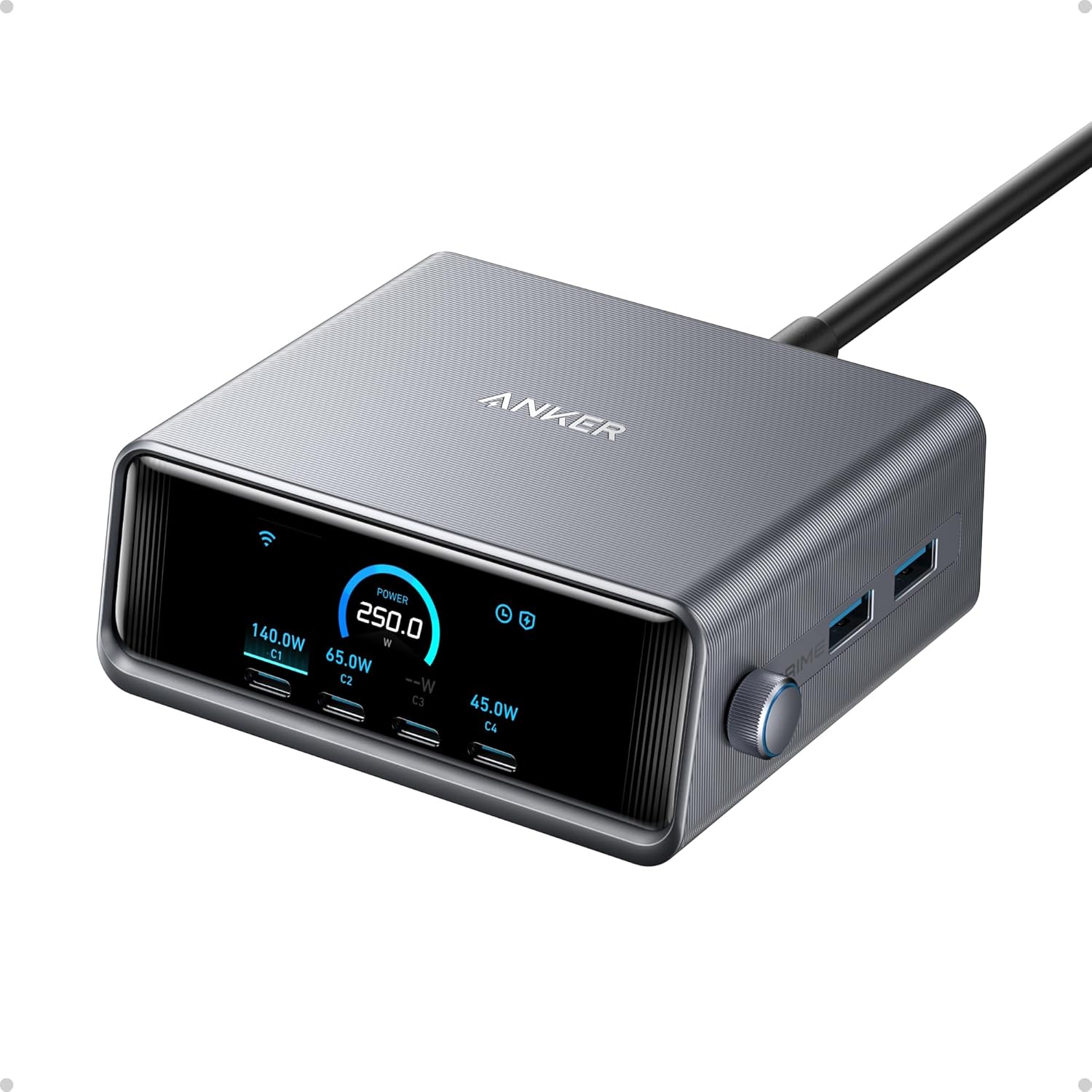 شاحن Anker Power Port Prime بـ 6 منافذ، بقوة 250 واط، باللون الفضي