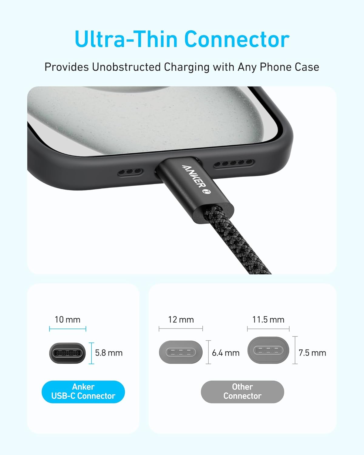 كابل شاحن سريع Anker USB-C إلى USB-C، بطول 1.8 متر، بقوة 240 واط، باللون الأسود