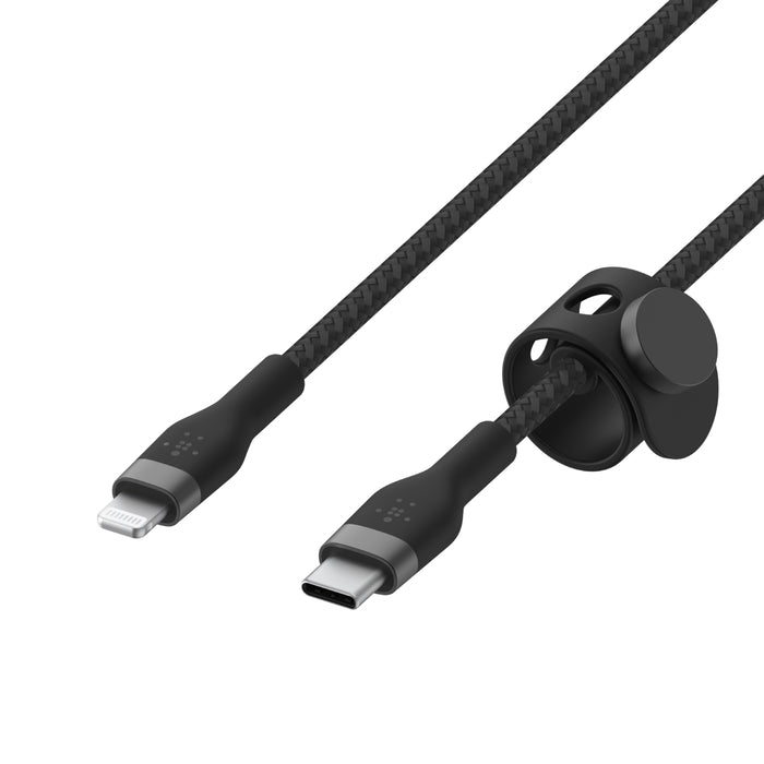 CAA011bt1MBK/Belkin CAA011bt1MBK  PRO Flex USB-C Braided Silicone Cable with Lightning Connector|Col Cable / Black / Silicone Cable with Lightning Connector|