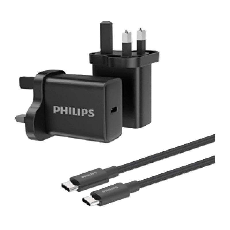 Philips GaN Wall Charger USB-C Cable, 30Watts, Black