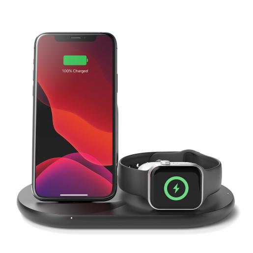 WIZ001myBK/Belkin BOOST CHARGE 3-in-1 Wireless Charger for Apple iPhone, Apple Watch, and AirPods Wireless Charger / Black / Charger for Apple iPhone, Apple Watch, and AirPods