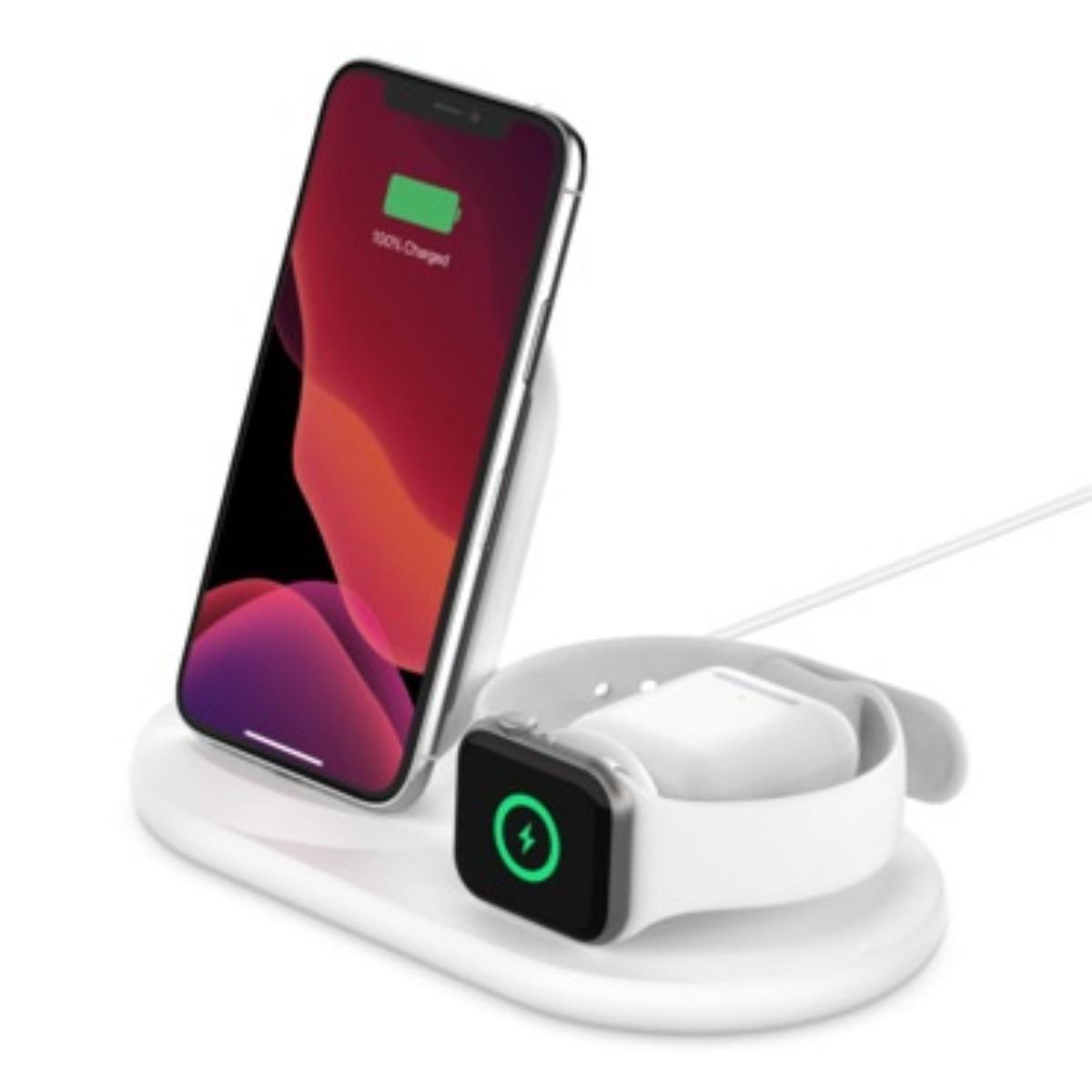 WIZ001myWH/Belkin BOOST CHARGE 3-in-1 Wireless Charger for Apple iPhone, Apple Watch, and AirPods Wireless Charger / White / Charger for Apple iPhone, Apple Watch, and AirPods