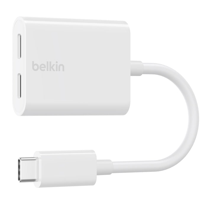 F7U081btBLK/Belkin USB-C Audio + USB-C Charge Adapter, Supports fast charging up to 60W Plug / White / Charge Adapter, Supports fast charging up to 60W