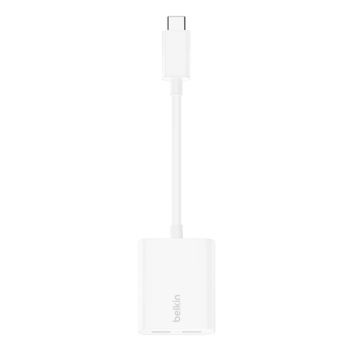 F7U081btBLK/Belkin USB-C Audio + USB-C Charge Adapter, Supports fast charging up to 60W Plug / White / Charge Adapter, Supports fast charging up to 60W