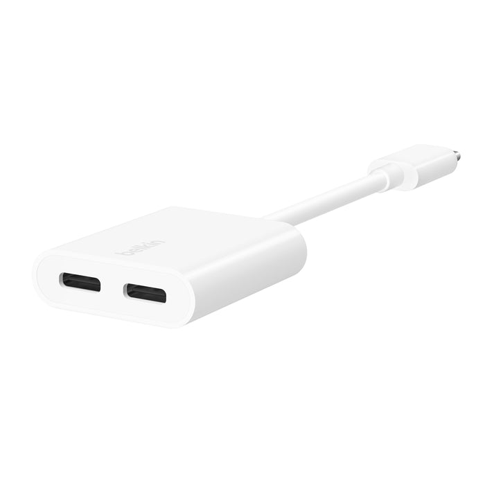 F7U081btBLK/Belkin USB-C Audio + USB-C Charge Adapter, Supports fast charging up to 60W Plug / White / Charge Adapter, Supports fast charging up to 60W