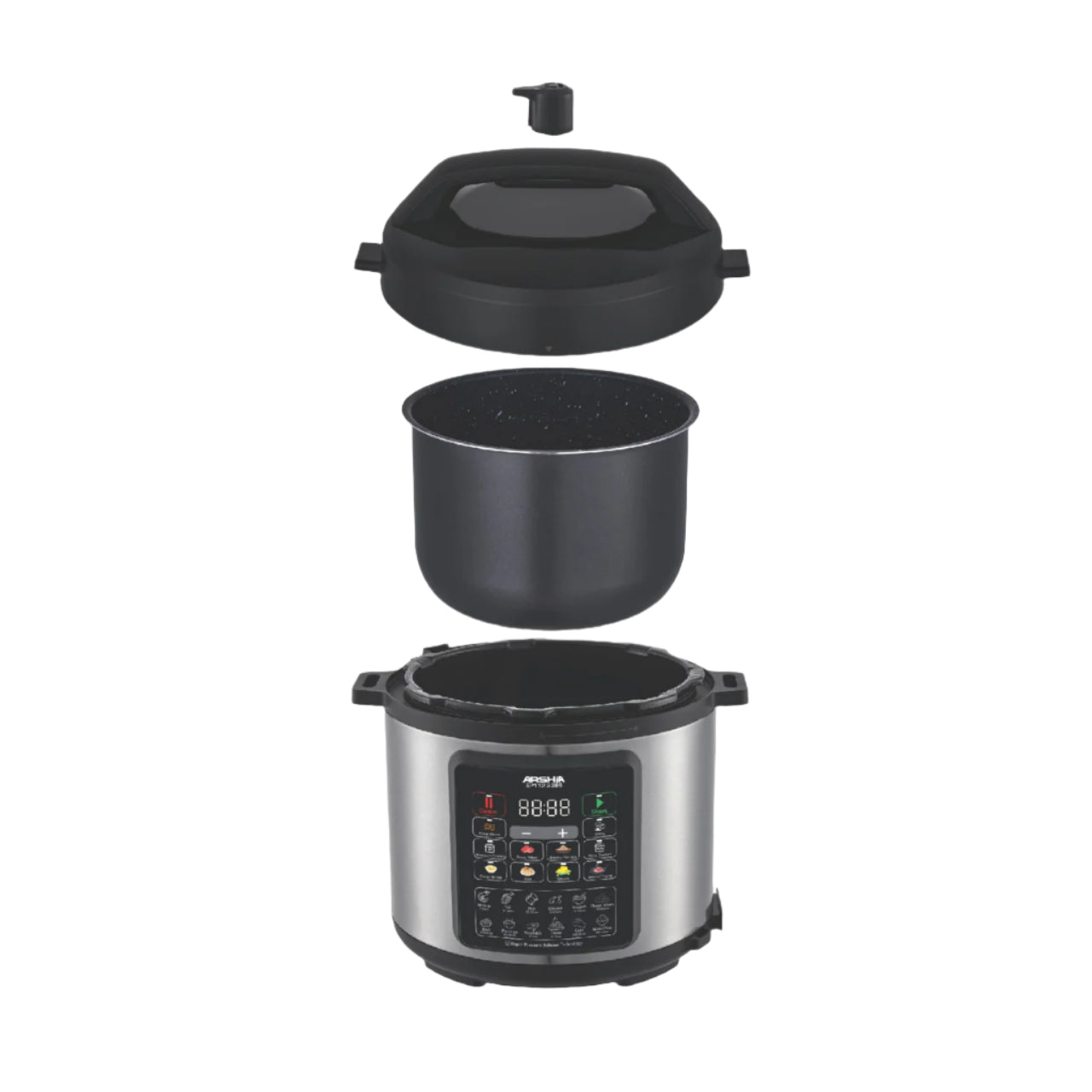 Arshia Pressure Cooker, 6Lit, 1750Watts, Black / Steel Arshia Pressure Cooker, 6Lit, 1750Watts, Black / Steel