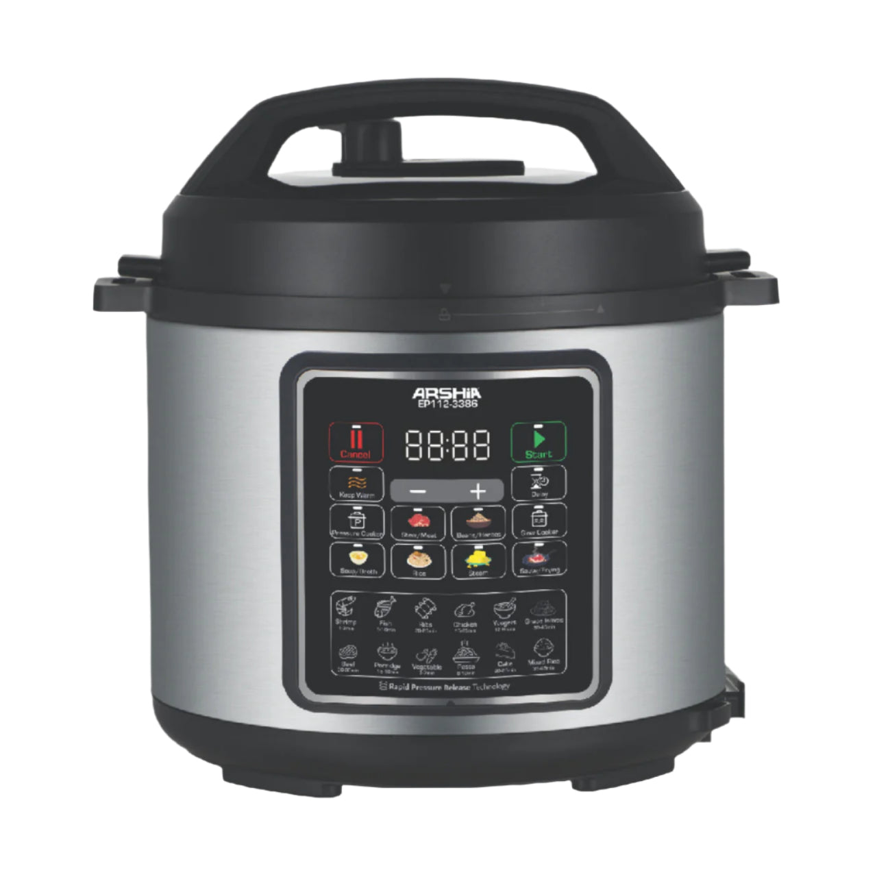 Arshia Pressure Cooker, 6Lit, 1750Watts, Black / Steel Arshia Pressure Cooker, 6Lit, 1750Watts, Black / Steel