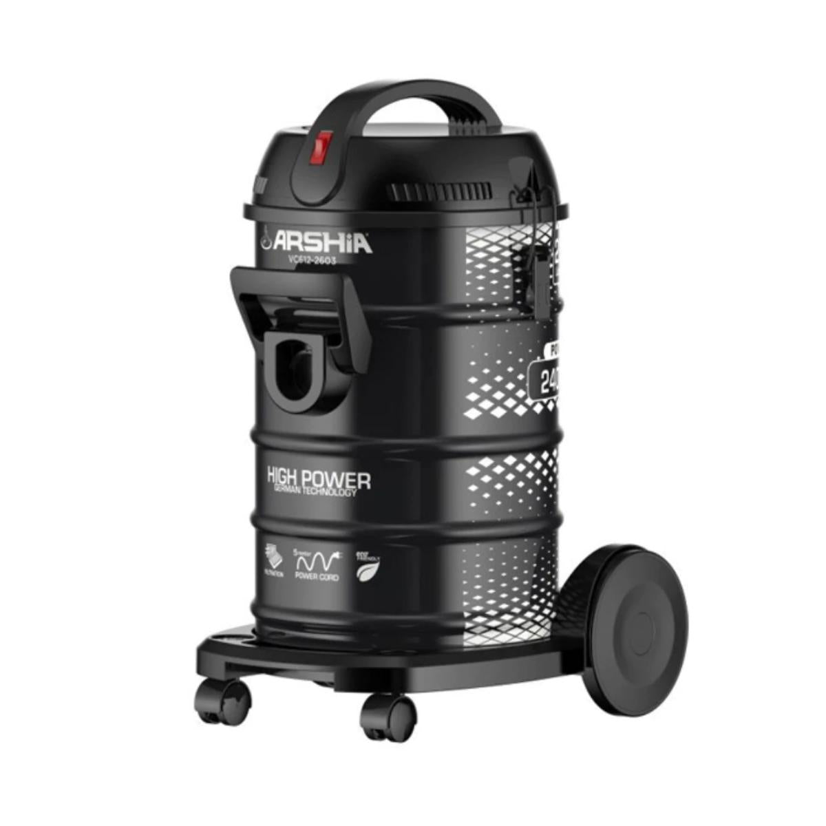 2604BS/Arshia drum vaccum 2400watt/ 23 litr / meatal body / turbo brush / multi accessories DRUM / 2400 WATTS / 23 L