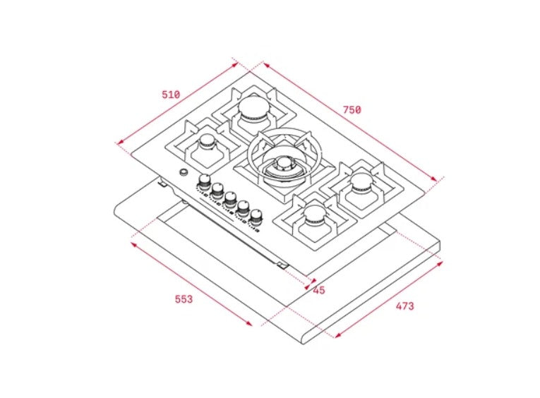 Teka Gas Hob, 5Gas Burner Flush Installation, 70Cm, Cast Iron Teka Gas Hob, 5Gas Burner Flush Installation, 70Cm, Cast Iron
