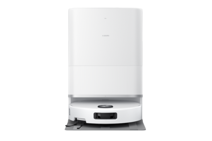 White robotic vacuum cleaner on a white background