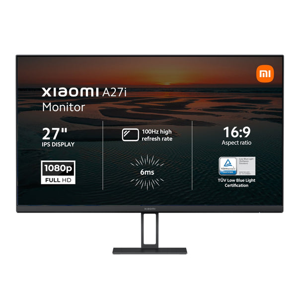 Xiaomi A27i monitor with specifications on a white background