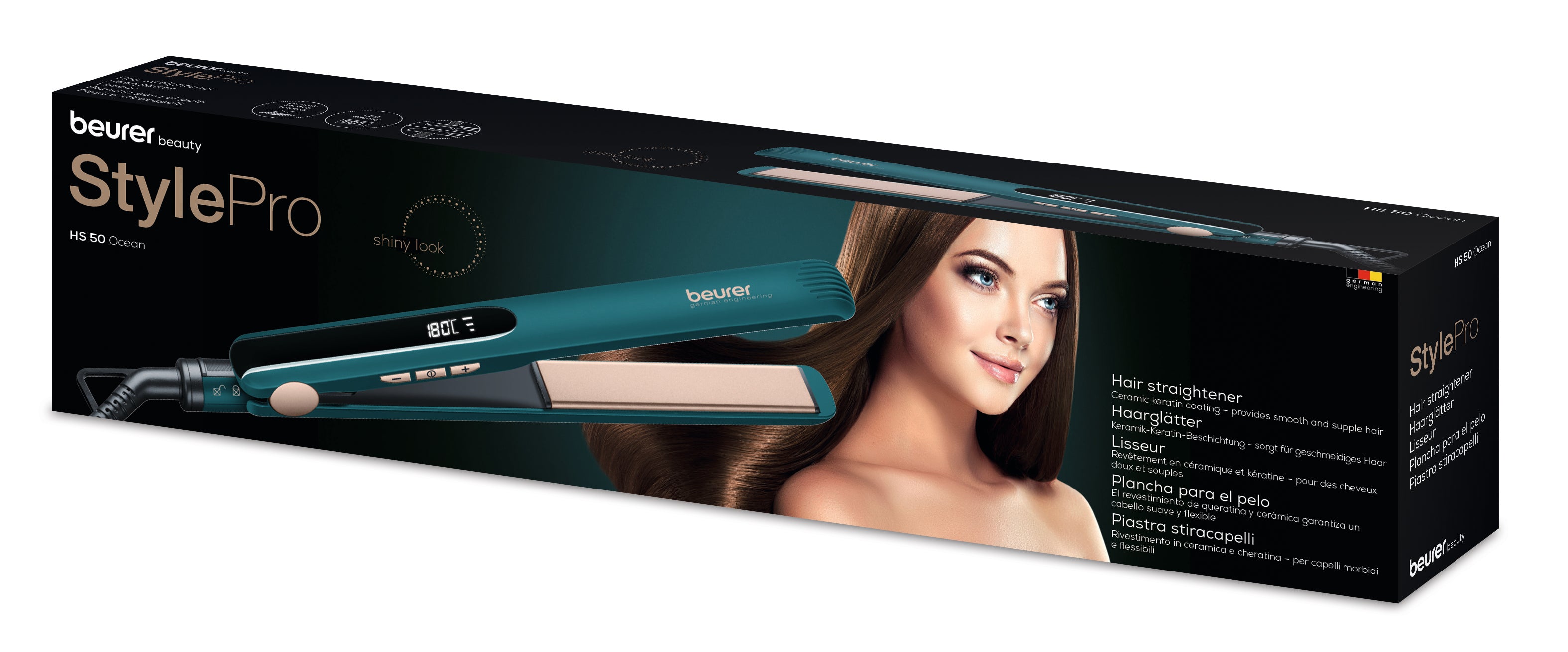 HS 50 OCEAN / Beurer Hair straightener green, 120-220 watt  , Ceramic coating with keratin, fast hea STRAINGHTENER / 220 WATTS